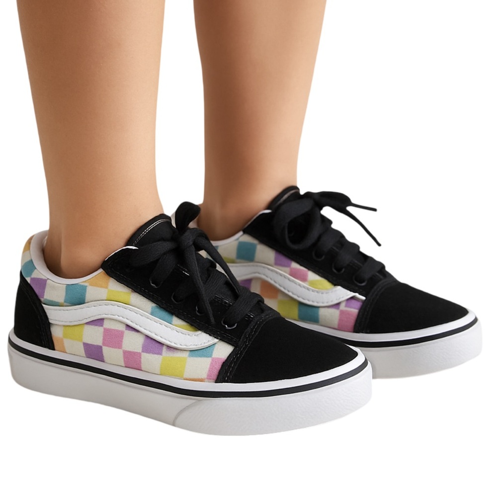 Vans Old Skool Kids Size 2 Multicolor Checkerboard Patchwork Sneakers GUC